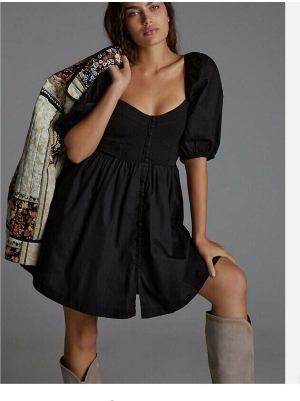 Maeve Black Puff-Sleeve Mini Dress